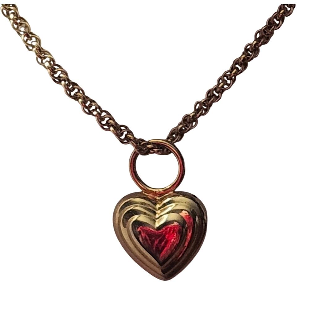 Vtg 1980s Gold Tone Heart Pendant Necklace